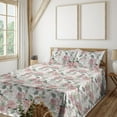 thumbnail image 1 of Ambesonne Vintage Floral Fitted & Flat Sheet with Shams 4 Pcs Set, English Roses Print, King, Blush and Sage Green, 1 of 5