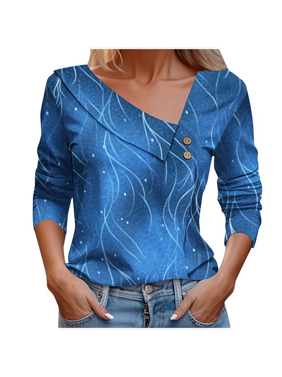 Vintage Floral Shirt for Women Vneck Button Blouses Casual Clothing Summer Tees Lady Shirt