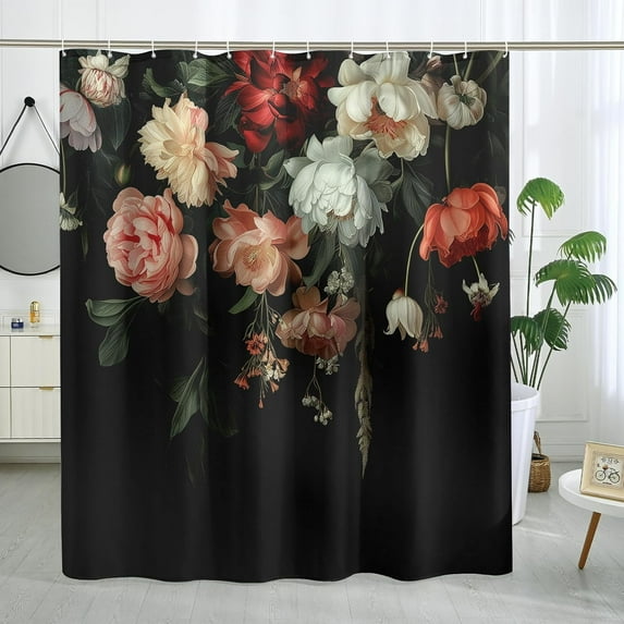 Vintage Floral Shower Curtai Flower Plant Art Shower Curtain Botanical Bathroom Decor Polyester Fabric-72" x 72"
