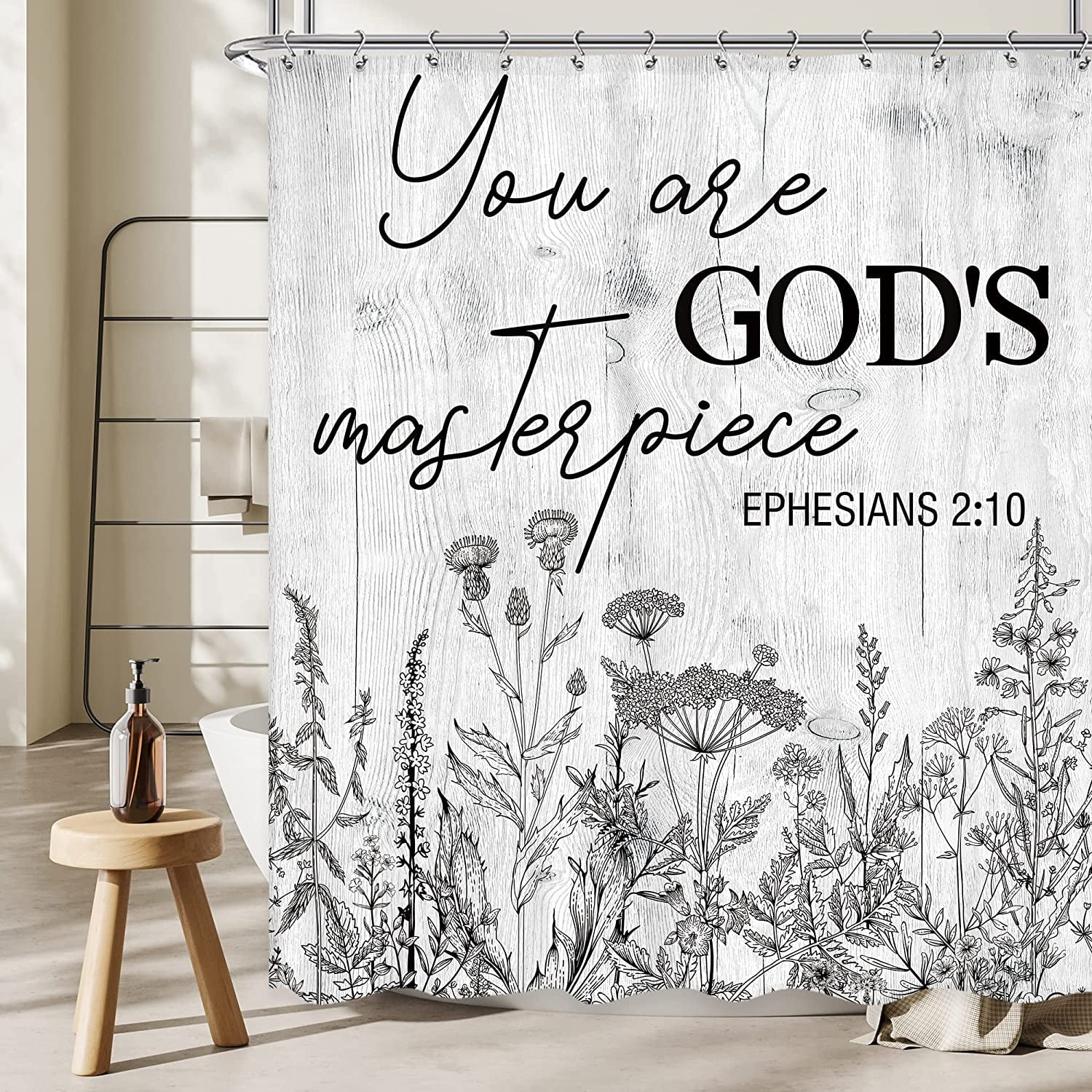 Vintage Floral Shower Curtain 60Wx72L Inch Bible Verses Christian