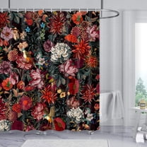 Vintage Floral Shower Curtain for Bathroom, Black Boho Floral Shower Curtain Farmhouse Flowers Bathroom Curtains Bohemian Flower Waterproof Bath Curtains with 12 Hooks, 60x72 inch