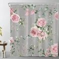 thumbnail image 1 of Vintage Floral Shower Curtain for Bathroom Blooming Pink Rose and Green Leaf on Grey Bathroom Shower Curtain Nature Flower Plant Shower Curtain Bath Accessories Home Decor with 12 Hooks 72x78 Inches, 1 of 6