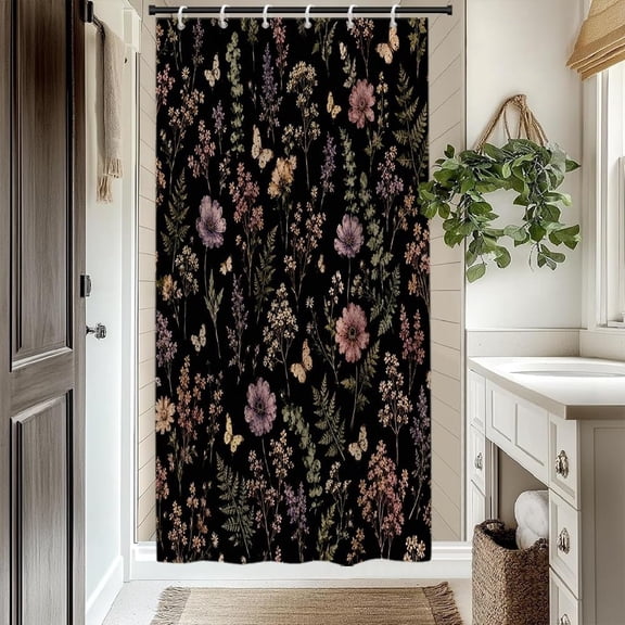 Vintage Floral Shower Curtain for Bathroom Boho Farmhouse Botanical Bathroom Decor Set Romantic Dark Rustic Wildflowers Bath Curtains Machine Washable Waterproof Polyester Fabric with Hooks 36x72