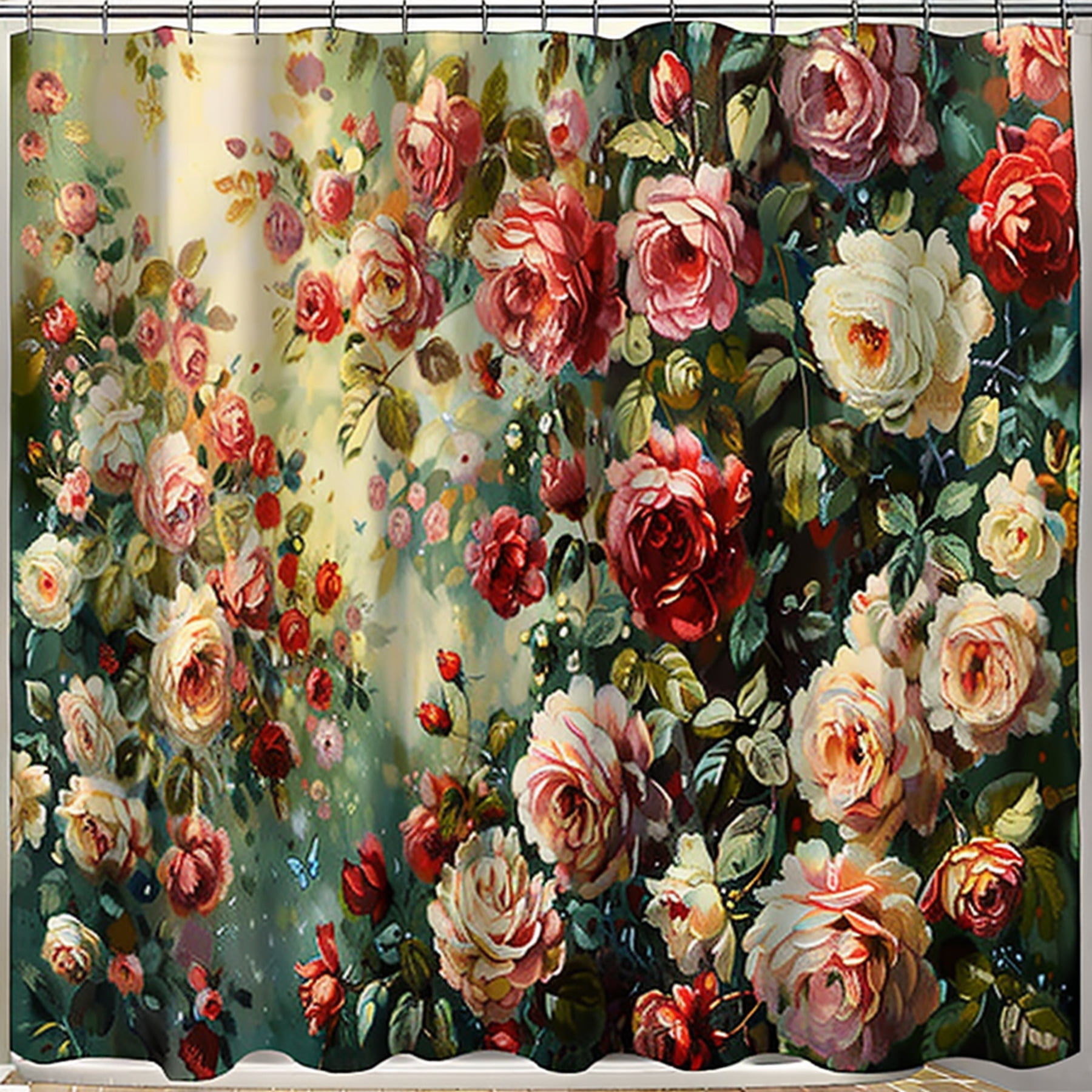 Vintage Floral Shower Curtain Colorful Roses & Flowers Morning Light ...