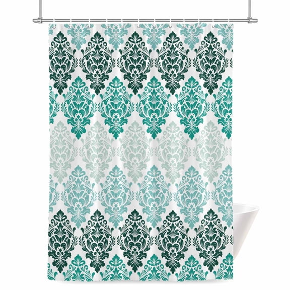 Vintage Floral Shower Curtain, Dark Green Flower Pattern Country Gradient Waterproof Shower Curtain Set with 12 Hooks Lightweight Bath Curtains Fabric Bathroom Decor 36x72 Inches