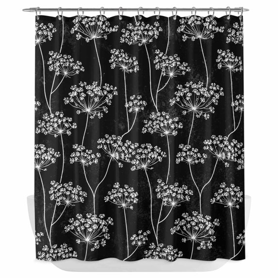Vintage Floral Shower Curtain - Water Repellent Fabric Shower Curtains Washable, Spring Dandelion Flowers Rustic Black Decorative Polyester Cloth Bathroom Curtains Modern Bath Decor 72"x72"