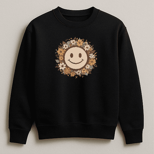 Vintage Floral Smiley Face Happy Vibes Retro Inspired Sweatshirt V80492, for men & women, up to size 5XL