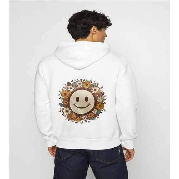 Vintage Floral Smiley Face Hoodie – Retro Design for Happy Vibes, for men & women, up to size 5XL.
