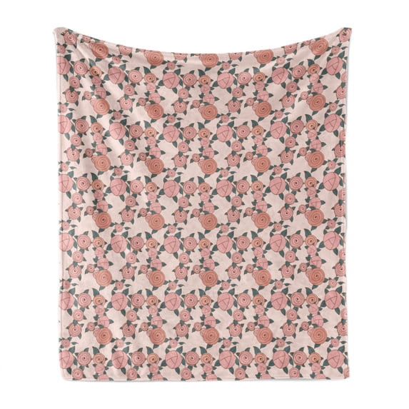 Vintage Floral Soft Flannel Fleece Throw Blanket, Rose Bouquets Beauty Fragrance Petals Romantic Love Bridal Motif, Cozy Plush for Indoor and Outdoor Use, 70" x 90", Coral and Dark Teal, by Ambesonne