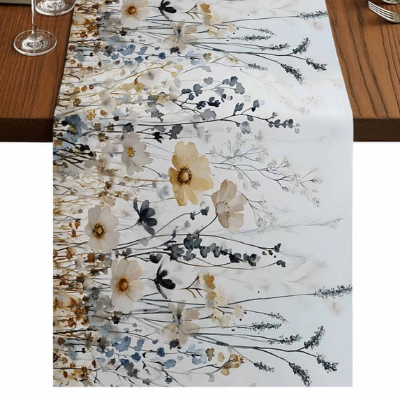 Vintage Floral Spring 108 Inch Table Runner, Farmhouse Botanical Blooms Farmhouse Dresser Scarf Cotton & Linen Tablerunner for Dining/Kitchen Island/Holiday Party Décor 13" x 108"