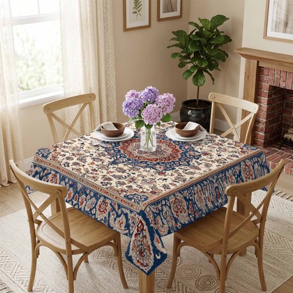 Vintage Floral Square Tablecloth 54x54 Inch Retro Accent Boho Waterproof Polyester Tablecloth for Dining Table, Washable Table Cover for Kitchen Dining Room Wedding Decoration,Stain Resistant