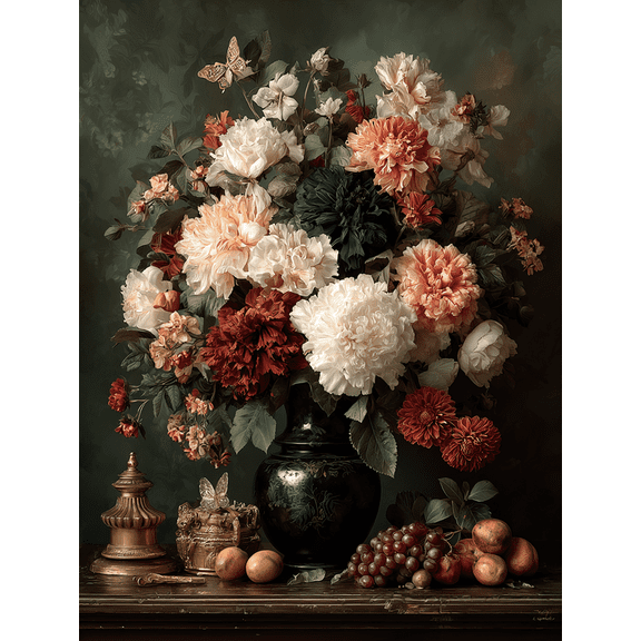Vintage Floral Still Life Canvas Print, Moody Rustic Antique Flower Art, Classic Fine Wall Decor