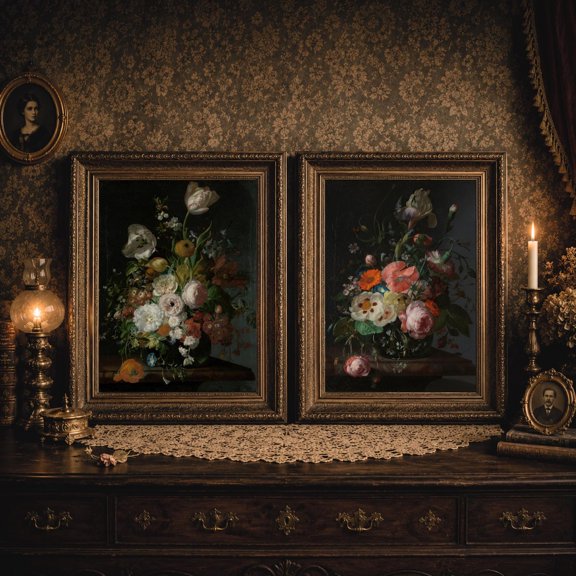 Vintage Floral Still Life Dutch Master Style Botanical Kitchen Still Life Farmhouse Dining Wall Decor Unframed Paper Print