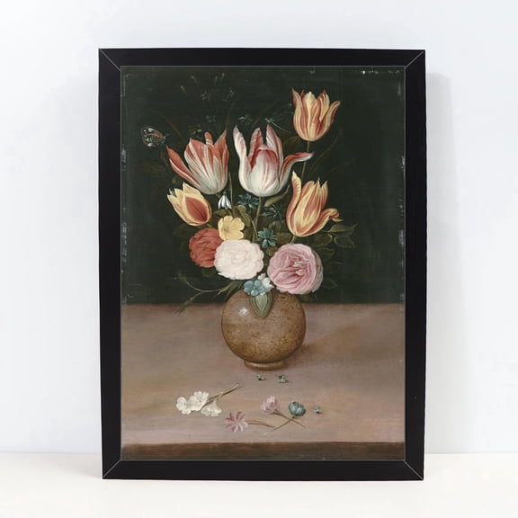 Vintage Floral Still Life Oil Painting Framed Wall Art Desktop Home Decor Print Floral Wall Art Pictures for Office Dormitory Classroom Gallery Home Decor 1043,Multicolor,10X13 inches