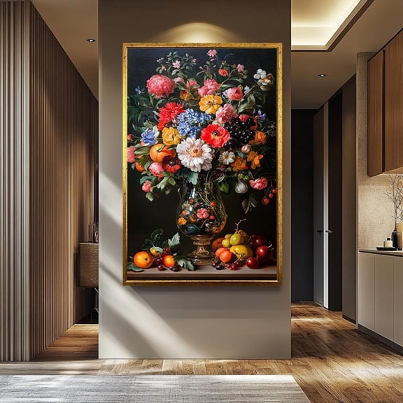 Vintage Floral Still Life Print with Vibrant Fruit Detail, Baroque Flower Vase Art, Classical Wall Decor for Home or Office Unframed Paper Print