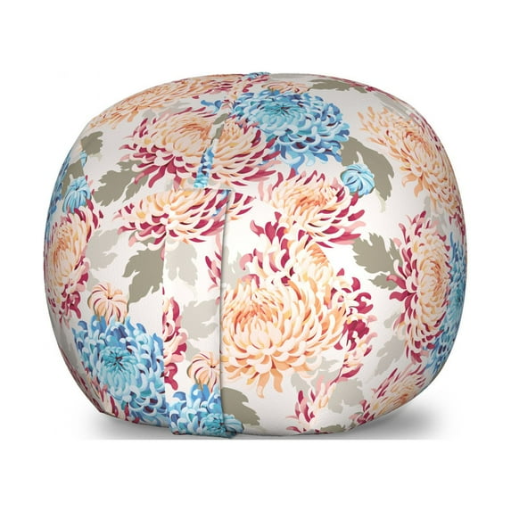 Vintage Floral Storage Toy Bag Chair, Japanese Chrysanthemum Flowers and Leaves Romantic Design, Stuffed Animal Organizer Washable Bag, Large Size, Multicolor, by Ambesonne