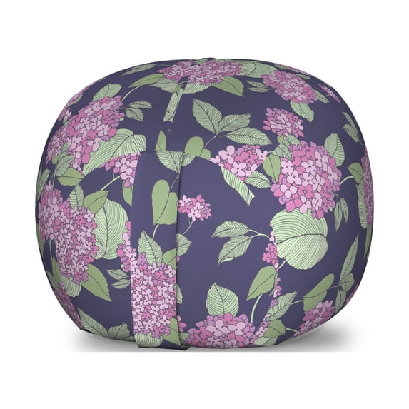 Vintage Floral Storage Toy Bag Chair, Repetitive Lilac Flowers and Leaves in Repeated Style, Stuffed Animal Organizer Washable Bag, Small Size, Dark Indigo and Pale Fuchsia, by Ambesonne