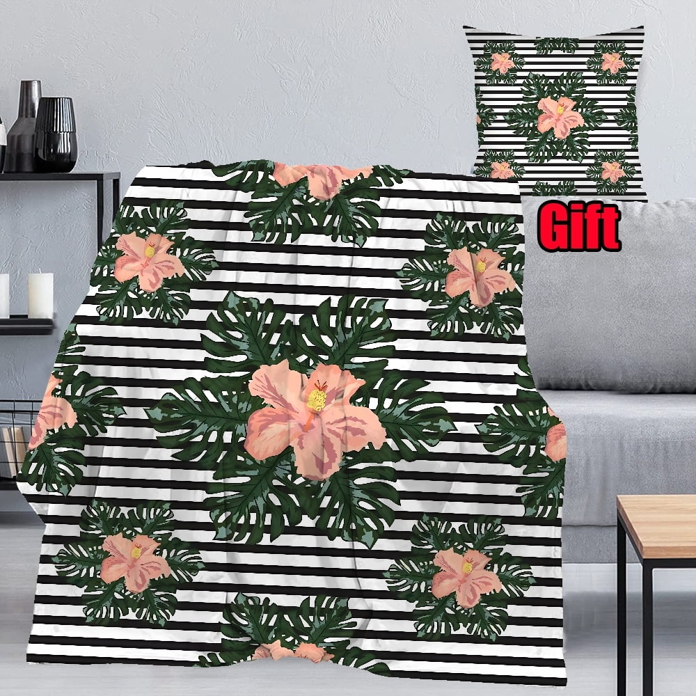Vintage Floral Striped Bed Blanket With Pillow Cover For Room Decor Comfortable and Warm Throws Blanket Christmas Gift Throws Blanket For Wife Women Walmart