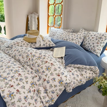 Vintage Floral Style Bedding Set No Filler Soft Fall Winter Thickening Duvet Cover Flat Sheet Pillowcase Full King Bed Linen