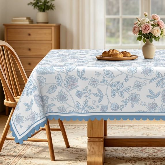 Vintage Floral Tablecloth,60x84 Inch,Bule Waterproof Rectangle Table Cover