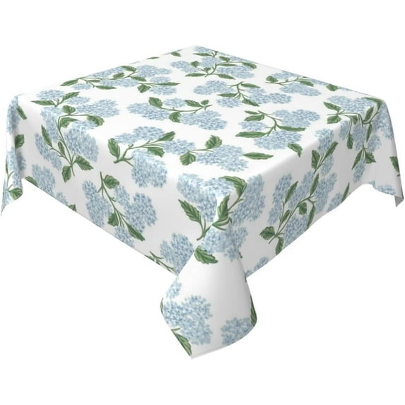 Vintage Floral Tablecloth Square 54 x 54 Inch, Blue Green Hydrangea Flower Decor Tablecloths Tablecloths Polyester Seasonal Table Cloth for Parties Kitchen Dining Indoor Outdoor