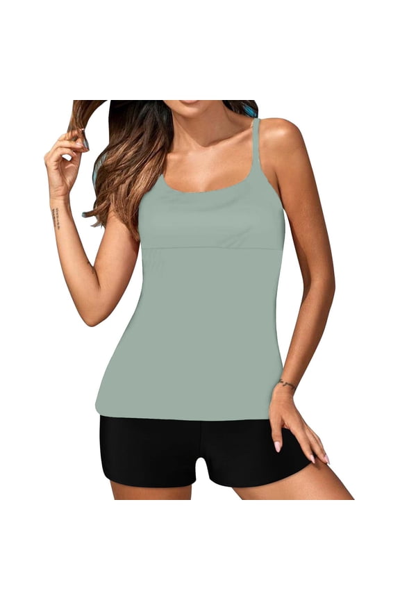 Vintage Floral Tankini Set for Women High Waisted Modest Two Piece Swimsuit Full Coverage Strappy Back Swim Dress Ideal for Hot Spring Getaway