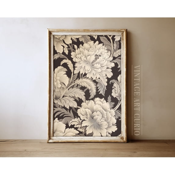 Vintage Floral Tapestry Art Print, Neutral Botanical Pattern Wall Decor, Antique Textile Art Print, Vintage Home Decor #3491, 24x36 UNFRAMED