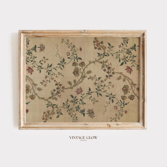 Vintage Floral Tapestry Neutral Textile Pattern Decor Wall Art