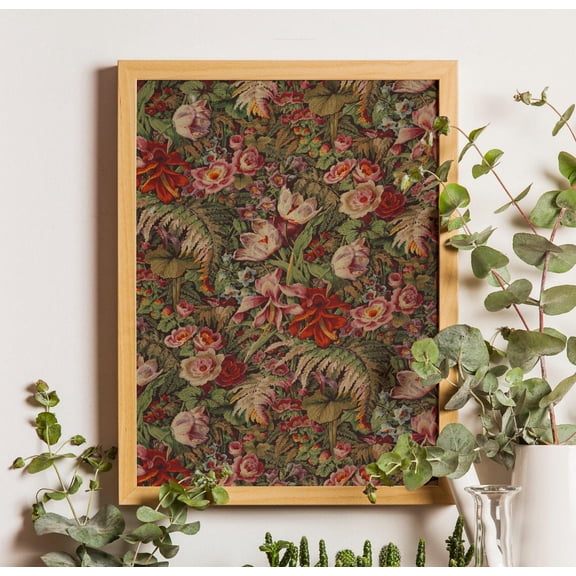Vintage Floral Tapestry Poster: Botanical Textile Wall Art, Unframed Canvas Size 8x12
