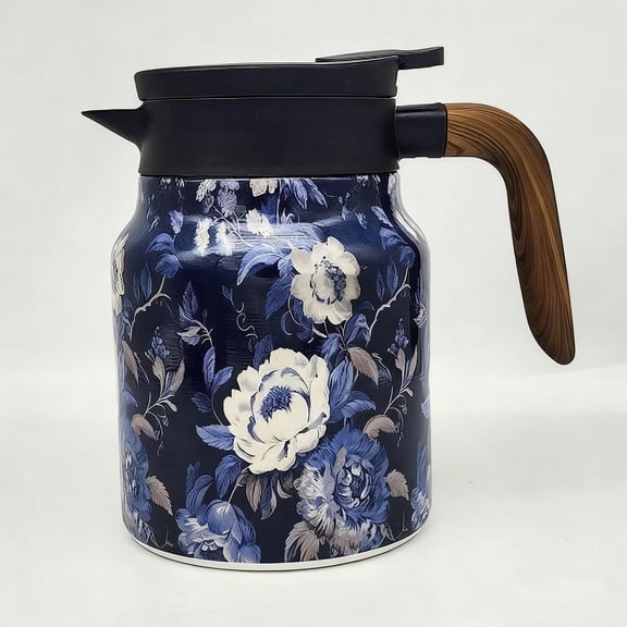 Vintage Floral Tea Pot with Wooden Handle, 4.6x5.9inch Insulated Stainless Steel Loose Leaf Teapot with Infuser