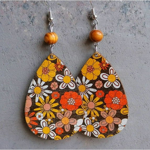 Vintage Floral Teardrop Drop Earrings