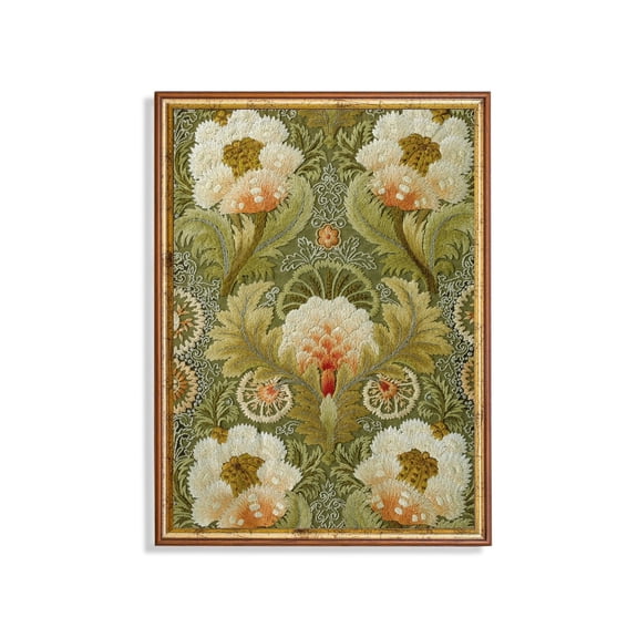 Vintage Floral Textile Art Poster Antique Silk Pattern Home Decor, 12x18 UNFRAMED