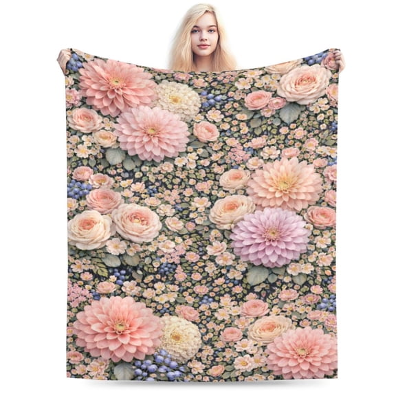 Vintage Floral Throw Blanket, Soft Flannel Fleece Blanket with Elegant Garden Flower Pattern, Cozy Decorative Blanket for Sofa Couch Bed 50x40