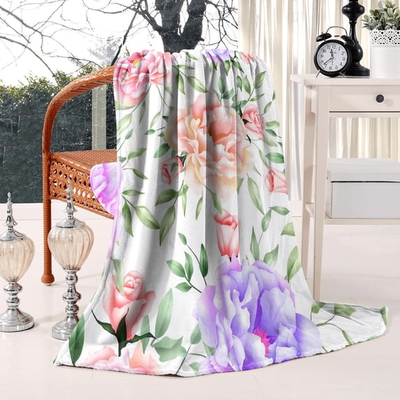 Vintage Floral Throw Blanket: Soft, Warm & Cozy Pink Rose Peony Bed Throw Blanket - 50x60in Blanket for Room, Couch Decor - Great Gift for Women