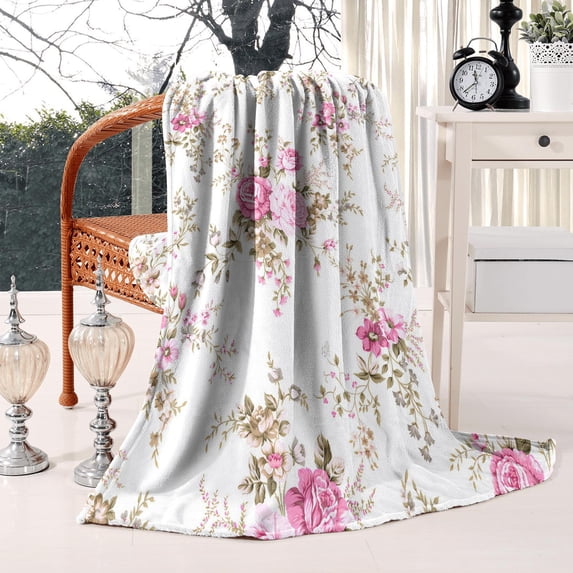 Vintage Floral Throw Blanket: Watercolor Pink Rose & Peony Bed Throw Blanket - Soft, Lightweight, Warm 50x60in Blanket - Blanket for Room, Couch Decor & Women's Gifts