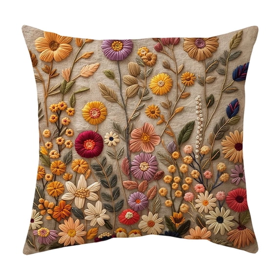 Vintage Floral Throw Pillow Cover Boho Decorative Square Cushion Cases Farmhouses Accents Pillowcase for Living Room Couch Bed Sofa Home Decor (17.7*17.7")