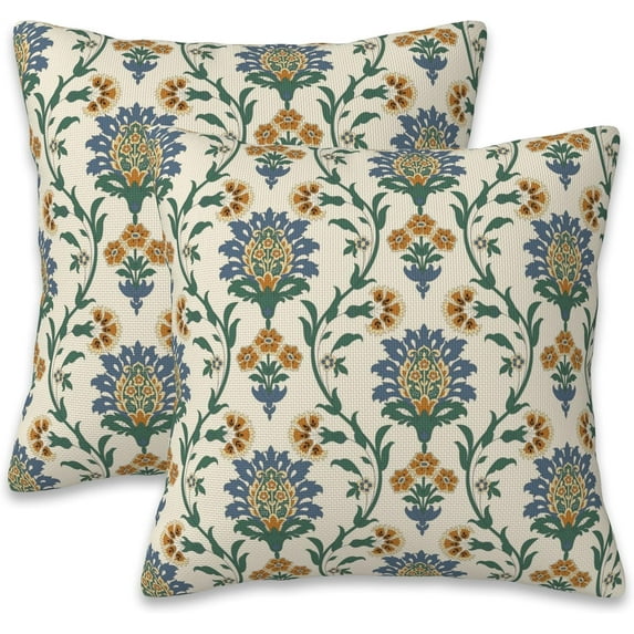Vintage Floral Throw Pillow Cover Case Traditional Turkish Throw Pillows Set of 2 Super Soft Pillow Covers 18x18 Inches Farmhouse Home Decor for Living Room Bedroom Sofa Couch Cushion Cover