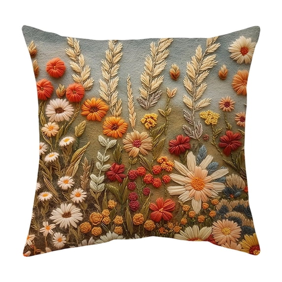 Vintage Floral Throw Pillow Covers, Short Pile Plush Boho Decorative Square Pillowcases for Living Room Couch Bed Decor