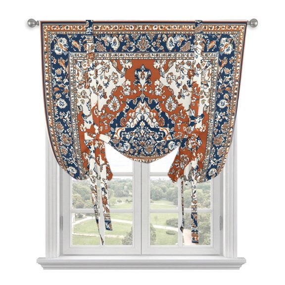 Vintage Floral Tie Up Curtains Window Shades, Retro Navy Classical Bohemian Farmhouse Rod Pocket Tie Up Window Shade Adjustable Balloon Curtain Shade for Blinds Kitchen Bathroom, 1 Panel, 52"x63"