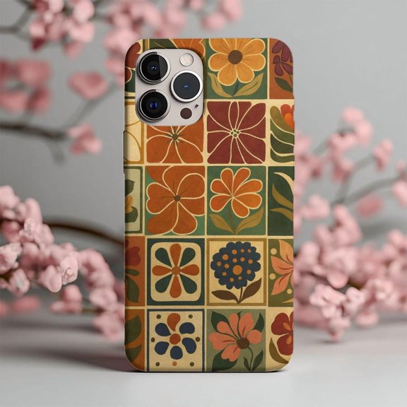 Vintage Floral Tile Botanical Case for iPhone 11 12 13 14 15 16 17 Pro Max Plus