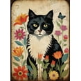 thumbnail image 1 of Vintage Floral Tuxedo Cat Metal Sign Kitty Retro Aluminum Sign Wildflower Decor for Bedroom Living Room 12"x8", 1 of 6