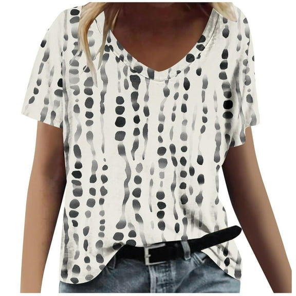 Vintage Floral V Neck Womens Tops Summer Loose Fit Basic Tees Spring Fashion Going Out Short Sleeve Tshirts Dressy Casual Beach Vacation Outfits Classic Cute Tunic Comfy Blouses Clothes