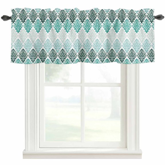 Vintage Floral Valances for Windows Dark Green Flower Pattern Country Gradient Rod Pocket Curtain Valance Window Treatment Short Curtains for Kitchen Living Room, 54"x18"