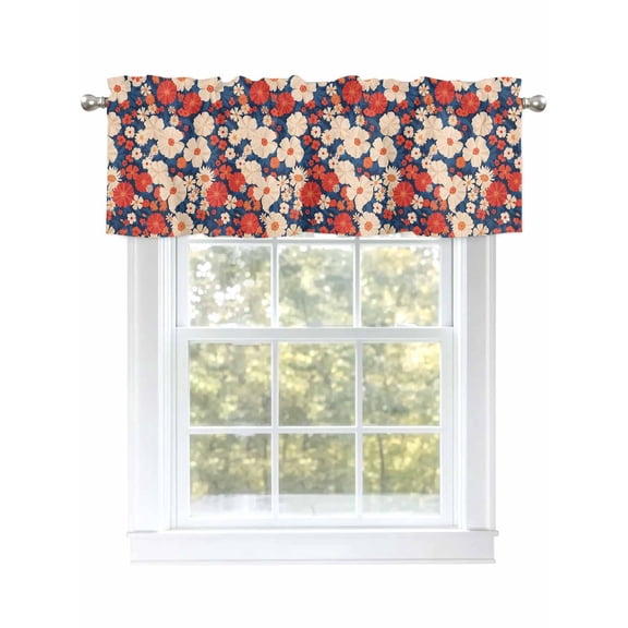 Vintage Floral Valances for Windows, Rod Pocket Kitchen Valance Curtains - Soft & Washable Small Window Treatment for Living Room,&nbsp;Bathroom, Red, 54x18inch