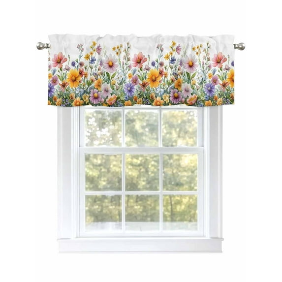 Vintage Floral Valances for Windows, Rod Pocket Kitchen Valance Curtains - Soft & Washable Small Window Treatment for Living Room,&nbsp;Bathroom, Watercolor Style Plant , 42x12 Inch, 1 Panel