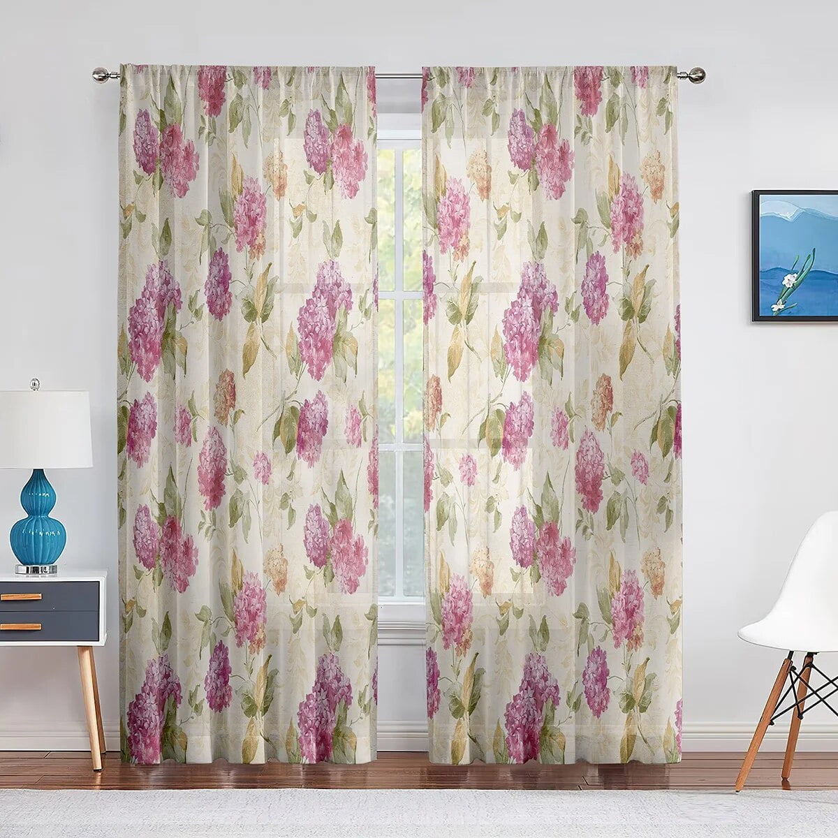 Vintage Floral Vertical Stripes Tulle Curtains for Living Room Bedroom ...