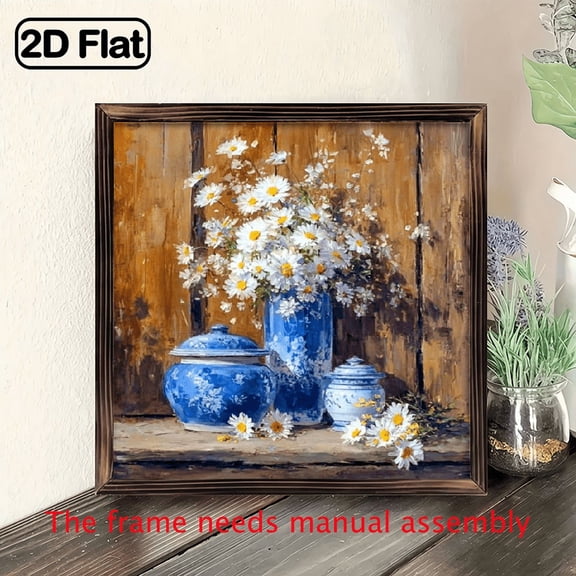 Vintage Floral Wall Art - 8x8 Inch Square Wooden Frame, Lightweight Single Image, Horizontal Orientation, Ideal for Home Office Decor, Aesthetic Farmhouse Desktop Sign, Perfect Mother
