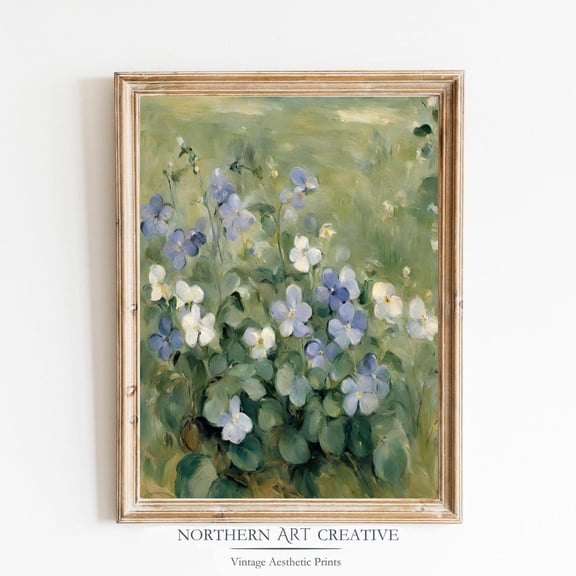 Vintage Floral Wall Art Antique Blue Flower Print Greenery Botanical Wall Decor Wildflower Print Home Decor #2521, Unframed Canvas Size 16x24