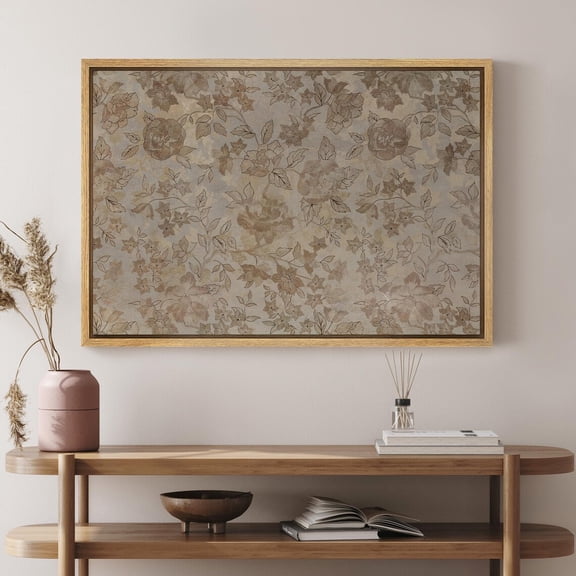 Vintage Floral Wall Art - Beige Botanical Canvas Print Rustic Peony & Leaf Pattern Antique Wildflower Decor For Living Room