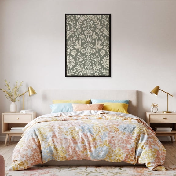 Vintage Floral Wall Art Elegant Botanical Pattern Classic Damask Style Decor Cozy Cottage Chic Home Design Design1 Unframed Paper Print